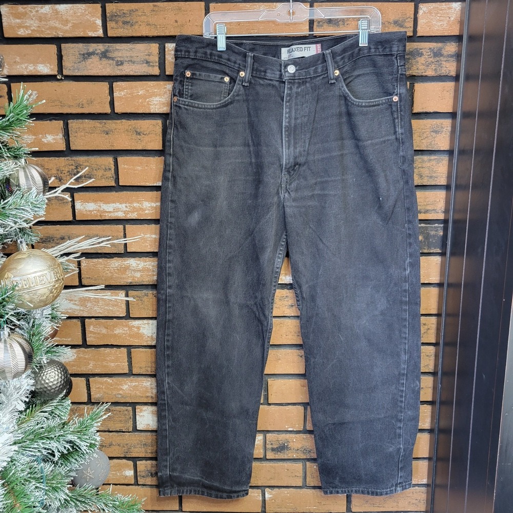 38x30 Men's Levi Strauss 550‎ Relaxed Fit Faded Black Denim Jeans Red Tab Flawed